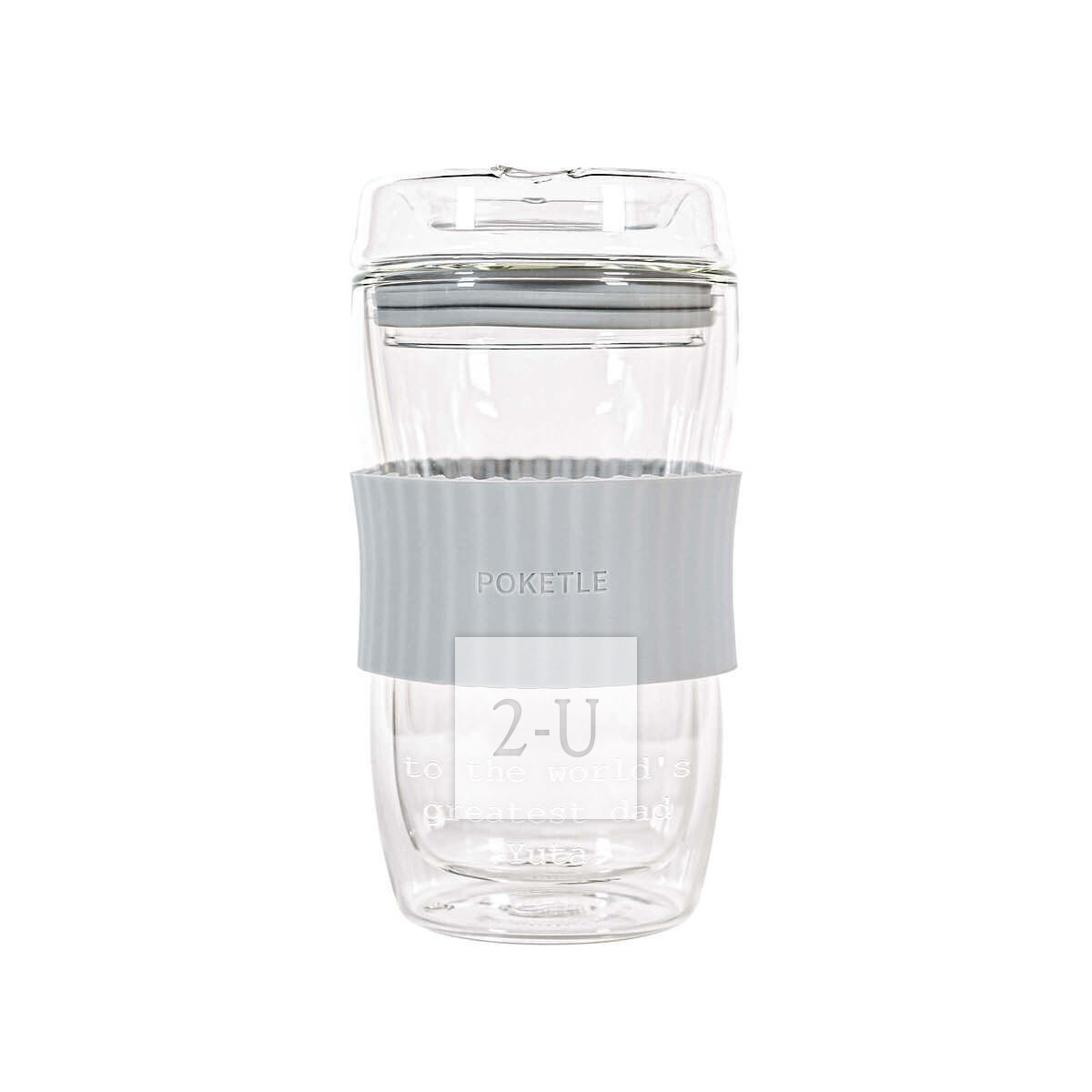 帶蓋玻璃雙層隔熱隨行杯 藍灰色