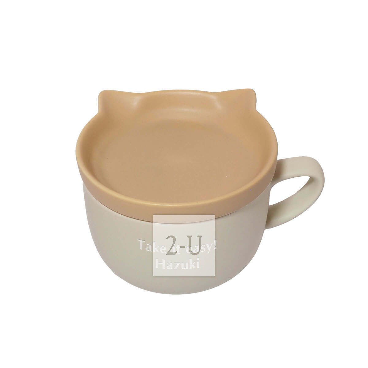 貓咪造型陶瓷杯碟套裝 米黃色