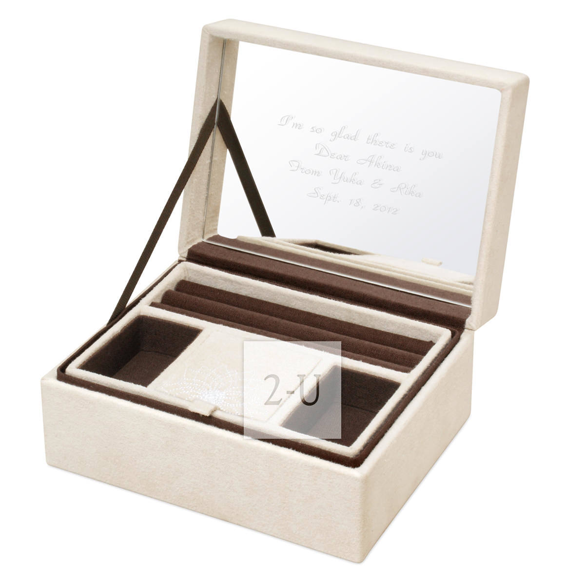 高檔刺繡雙層首飾盒收納盒 M