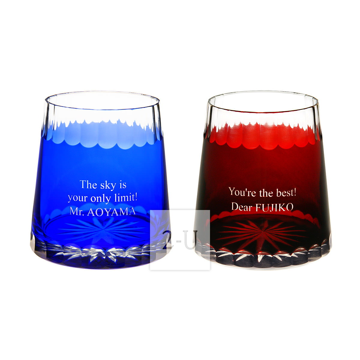 日式切子玻璃杯 藍富士山＆紅富士山對杯