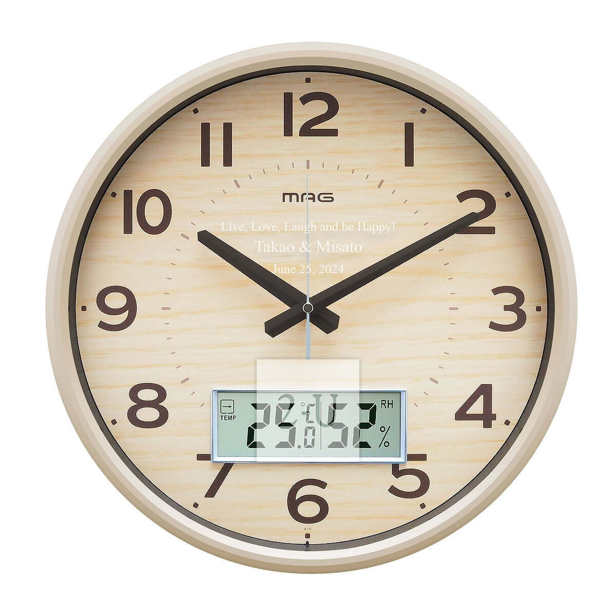 模擬時鐘與數字溫溼度計 (電波時鐘) 原木色