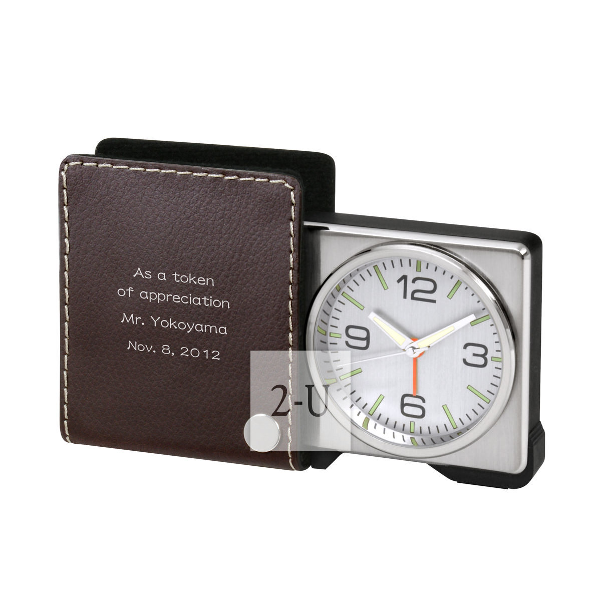 真皮套便攜旅行齣差小鬧鐘 棕色