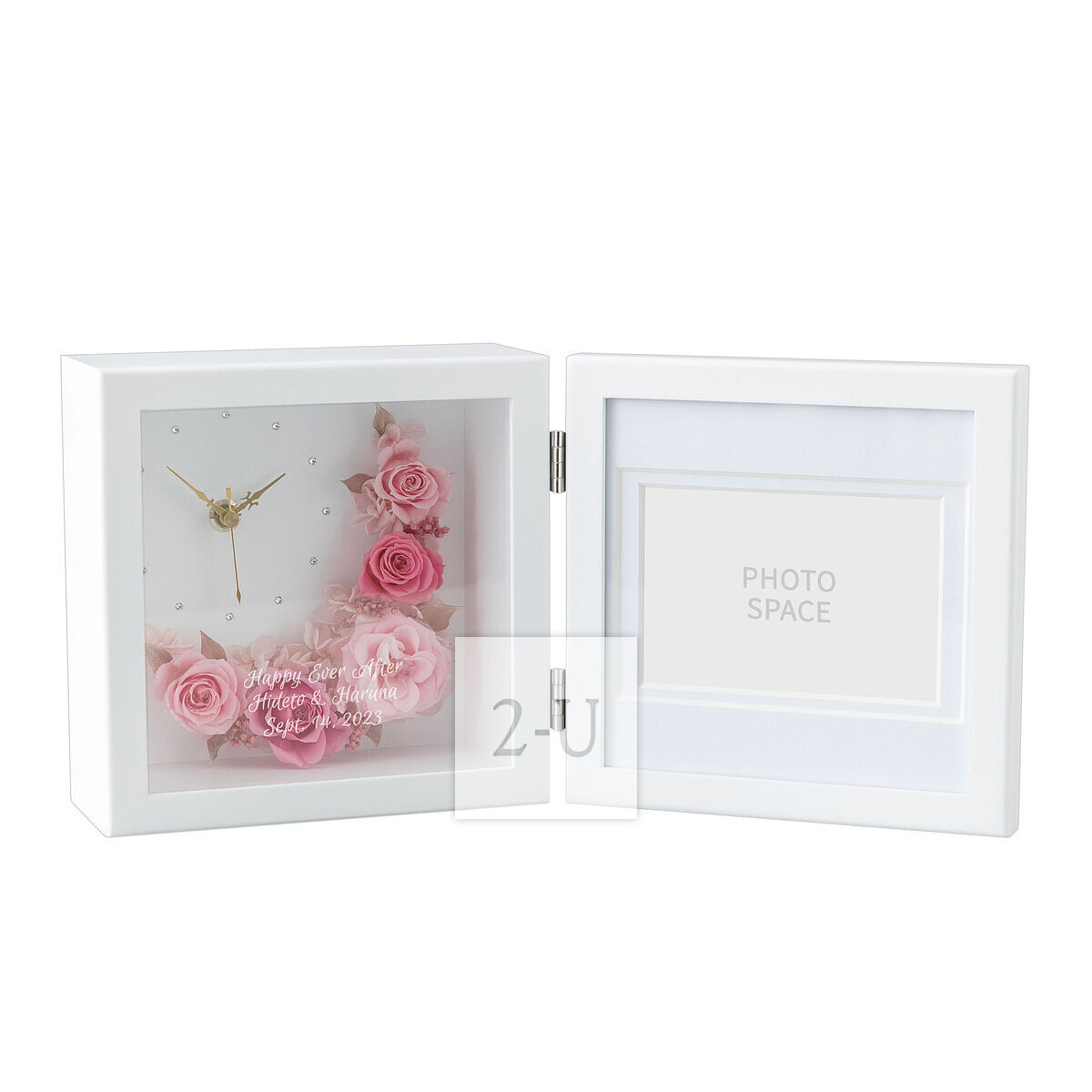 多綵玫瑰保鮮花相框相架帶時鐘 深淺粉色玫瑰