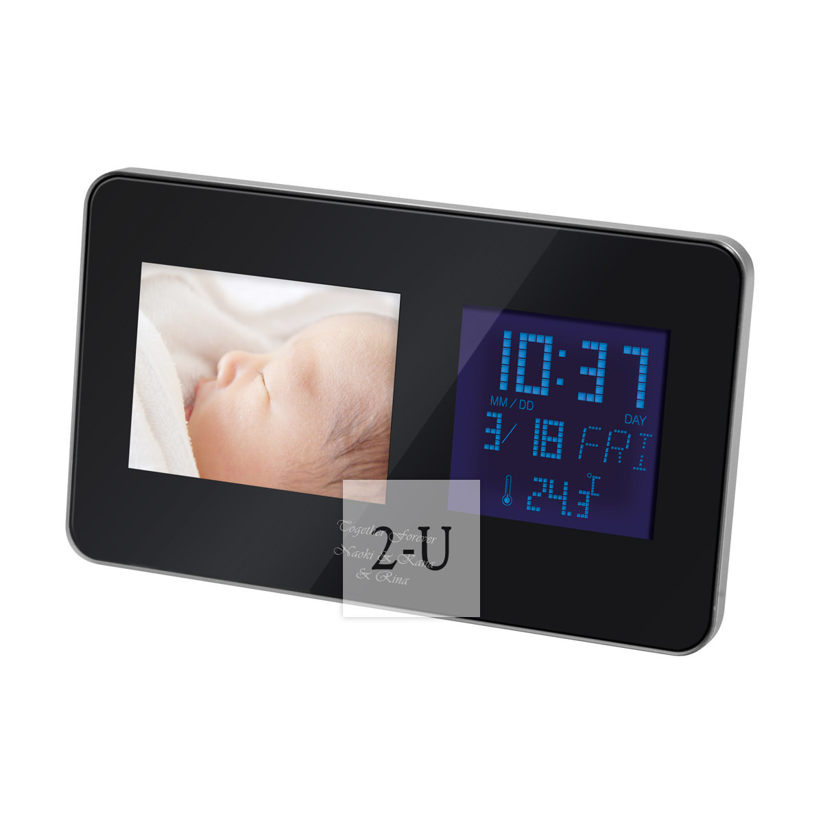 液晶電子相冊 帶電子鐘收音機溼度計 黑色