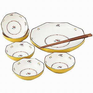 橘吉 八角形招財進寶金色 大淺碗槃小碗筷子套裝