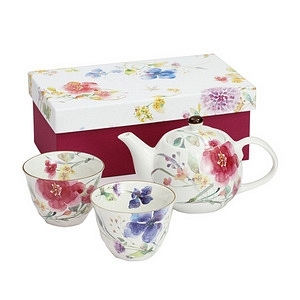 和藍 花水綵 陶瓷茶壺對杯套裝