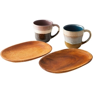 日式樸實風格情侶伕妻對杯相思木槃套裝禮盒