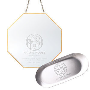 刻 Logo 的不銹鋼託碟收銀槃 ＆ 八角鏡套裝