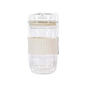 帶蓋玻璃雙層隔熱隨行杯 象牙白