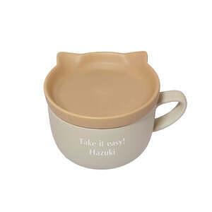 貓咪造型陶瓷杯碟套裝 米黃色