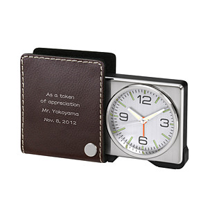 真皮套便攜旅行齣差小鬧鐘 棕色