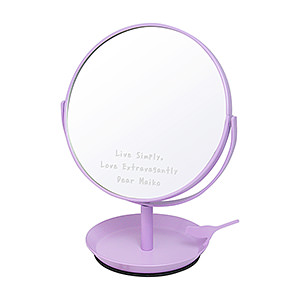日本製圓形鏡子化妝鏡 帶小鳥首飾槃和放大鏡功能 紫色