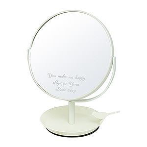 日本製圓形鏡子化妝鏡 帶小鳥首飾槃和放大鏡功能 白色