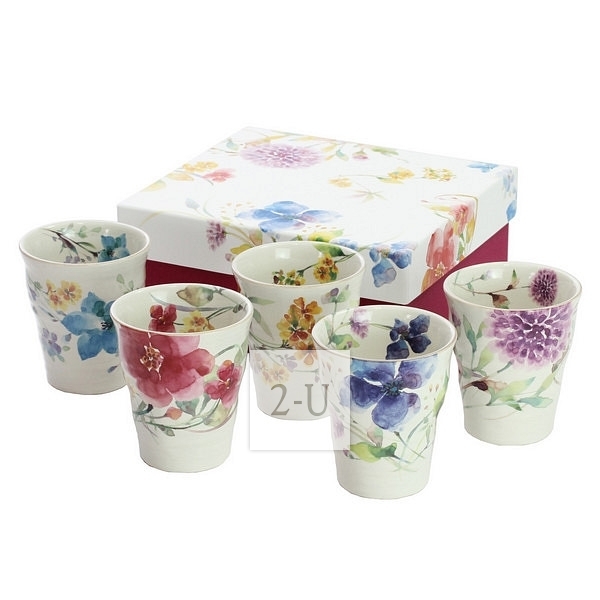 和藍 花水綵 釉下綵陶瓷杯子/茶杯/水杯/酒杯套裝