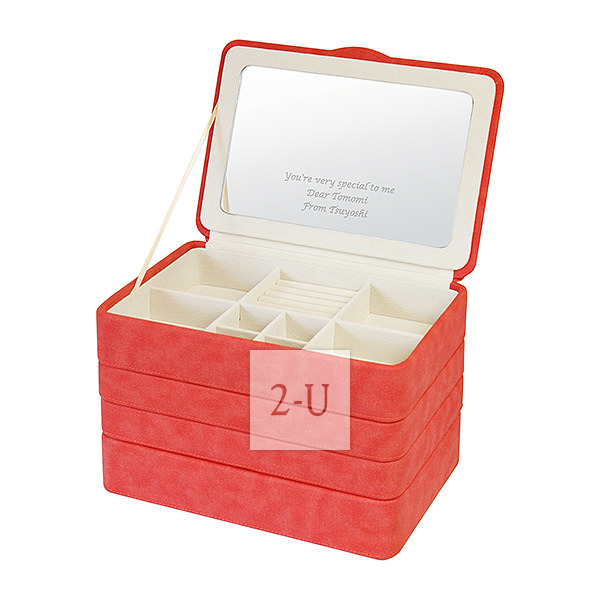 三層首飾盒收納盒 橘紅色 4L 號