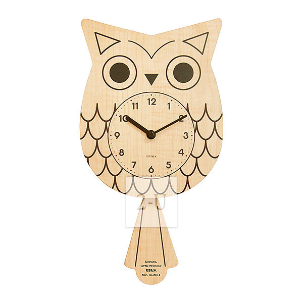 送福貓頭鷹擺鐘 原木色