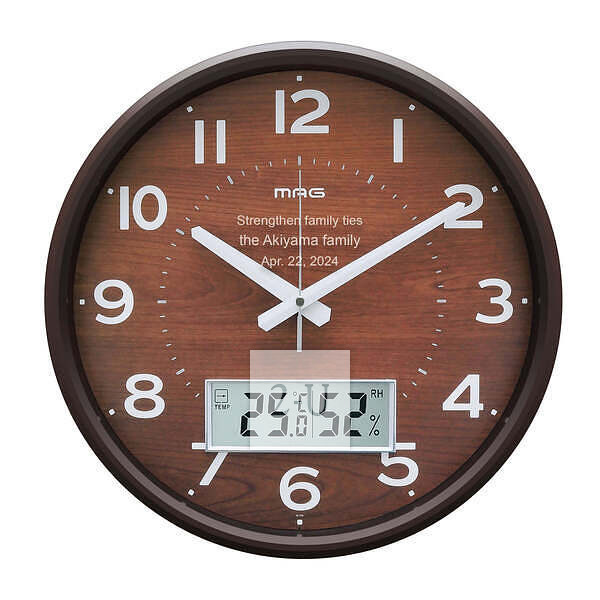 模擬時鐘與數字溫溼度計 (電波時鐘) 棕色