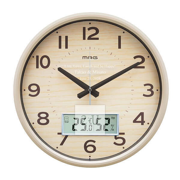 模擬時鐘與數字溫溼度計 (電波時鐘) 原木色