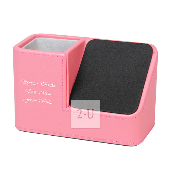 筆筒眼鏡收納盒兼 iPhone 檯手機座 桃紅色