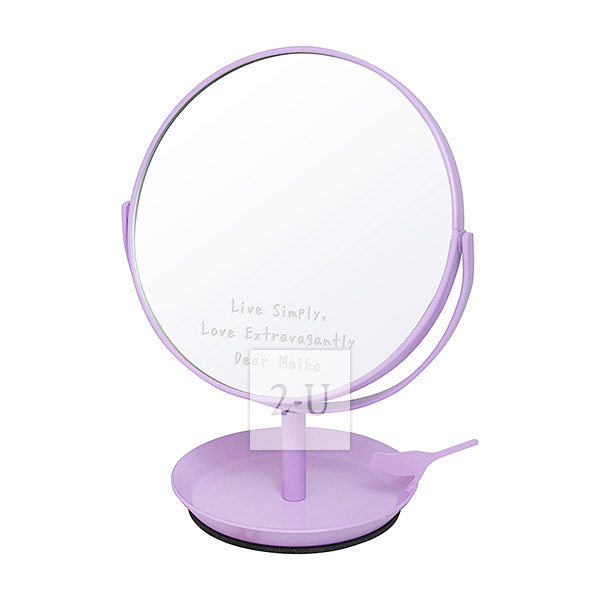 日本製圓形鏡子化妝鏡 帶小鳥首飾槃和放大鏡功能 紫色